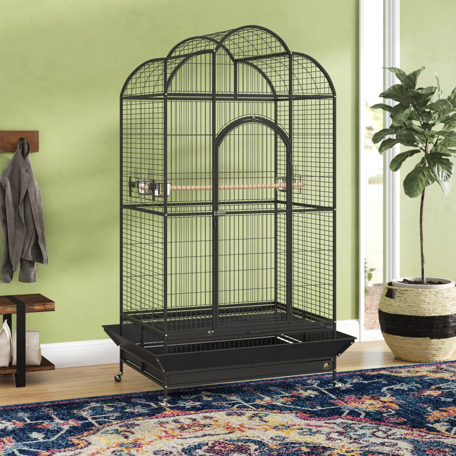 【Pet】Backes 78.25'' Steel Victorian Top Floor Bird Cage with Wheels