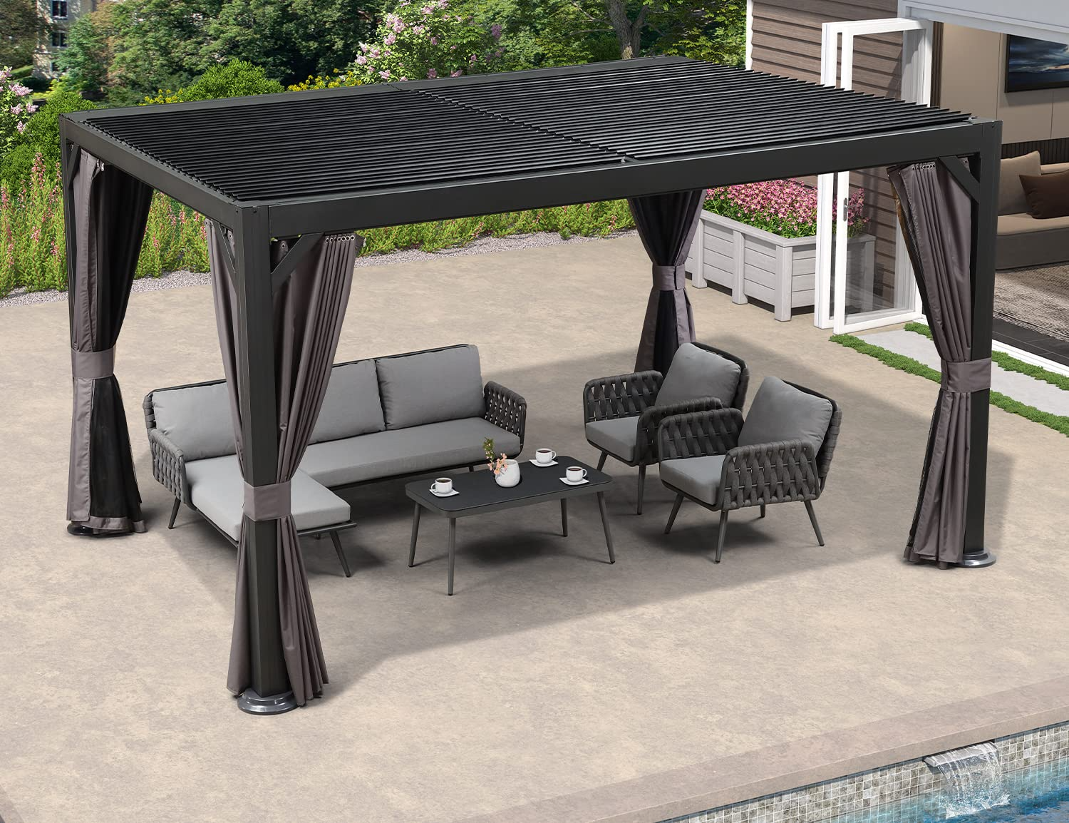 【Home&Garden】Outdoor Louvered Pergola 10'x13' Adjustable Metal Roof Hardtop Gazebo