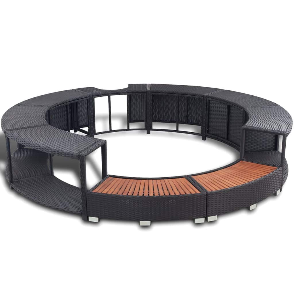 【Sports&Outdoors】Spa Surround Poly Rattan Black Outdoor Massage Hot Tub Frame for Garden, Backyard, Patio