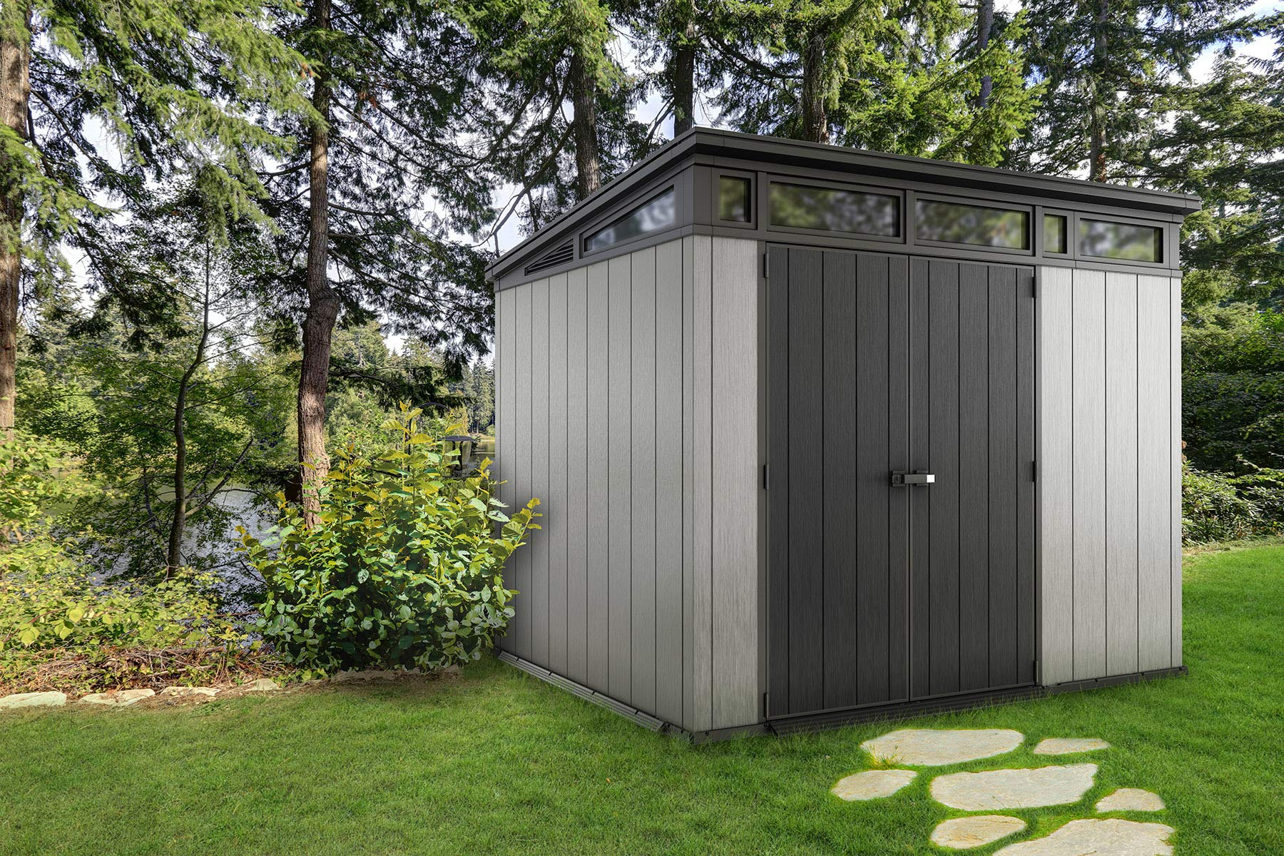 【Storage Shed】9x7 Foot Large Outdoor Shed with Floor with Modern Design for Patio Furniture, Tools