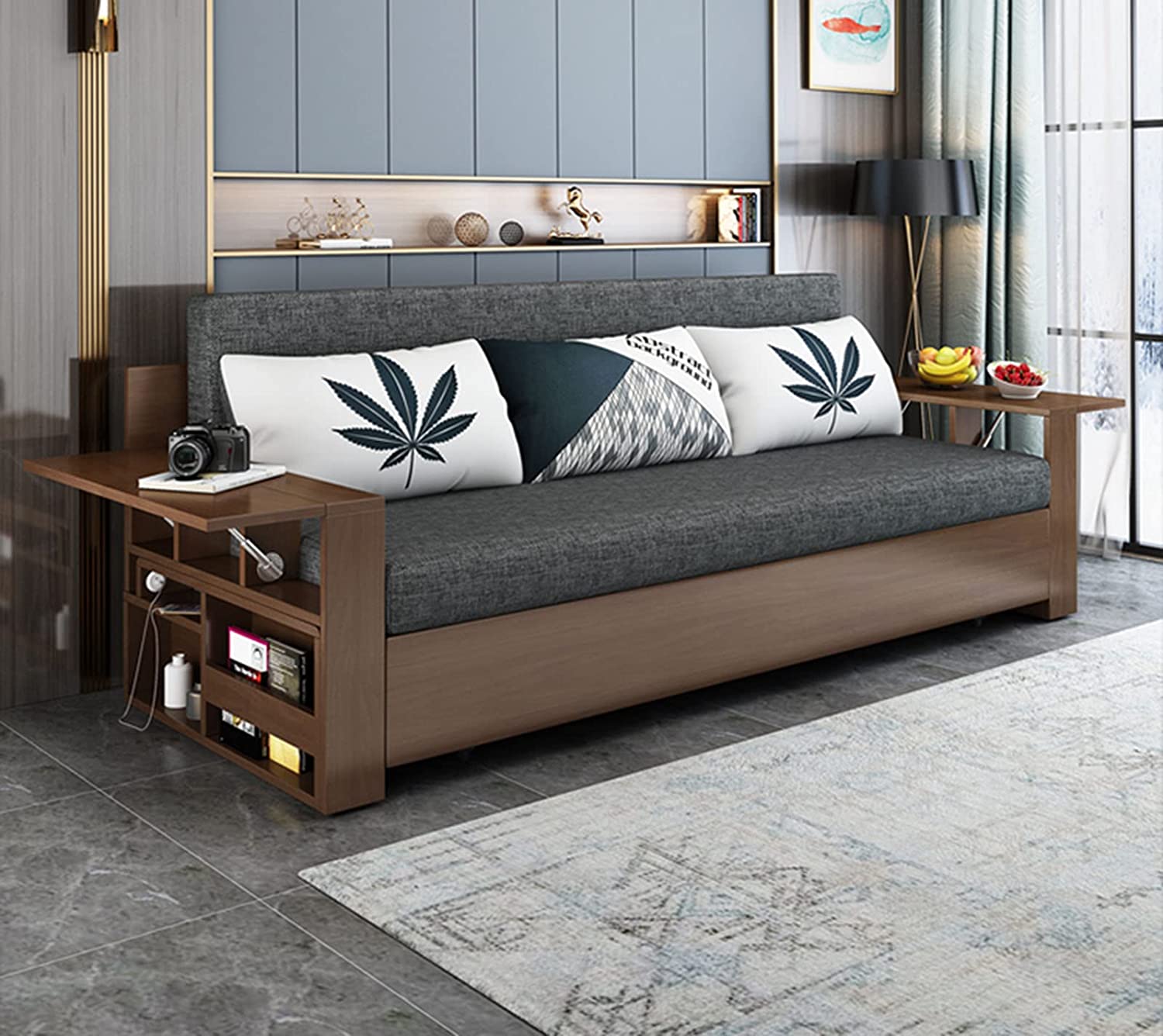 【Furniture】Solid Wood Sofa Bed, Multifunctional, Foldable, Storage Sofa Bed Dual-Use