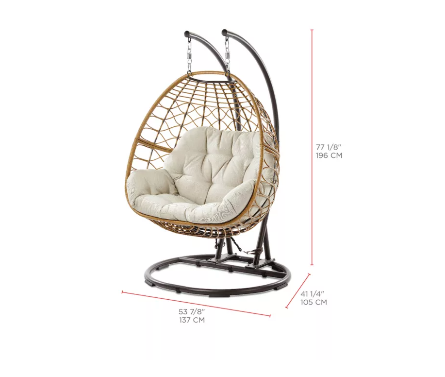 【Furniture】Double Egg Chair with Stand, Luxury Wicker Rattan Patio Basket Swing Egg Chair