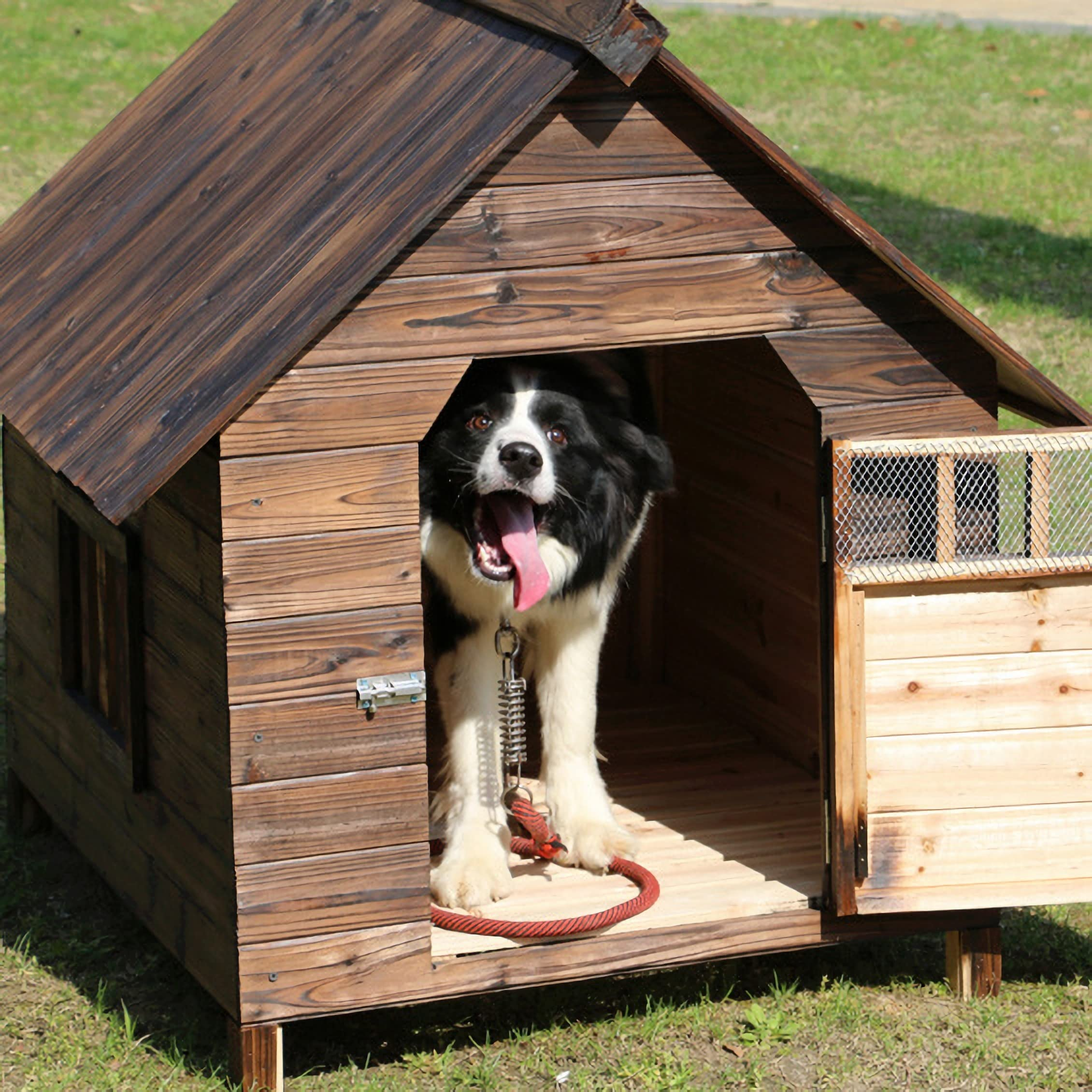 【Pet】Dog Kennels for Outside, Wood Dog House Outdoor Dog Kennel Dog Cage Villa, 36x39x37 in