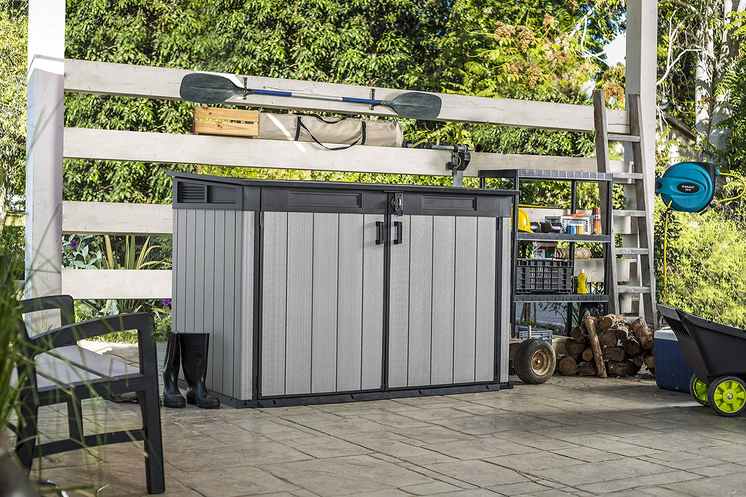 【Storage Shed】【BS】Keter Store It Out Grande Outdoor Plastic Garden Storage Shed, Grey and Black, 190 x 109 x 132 cm