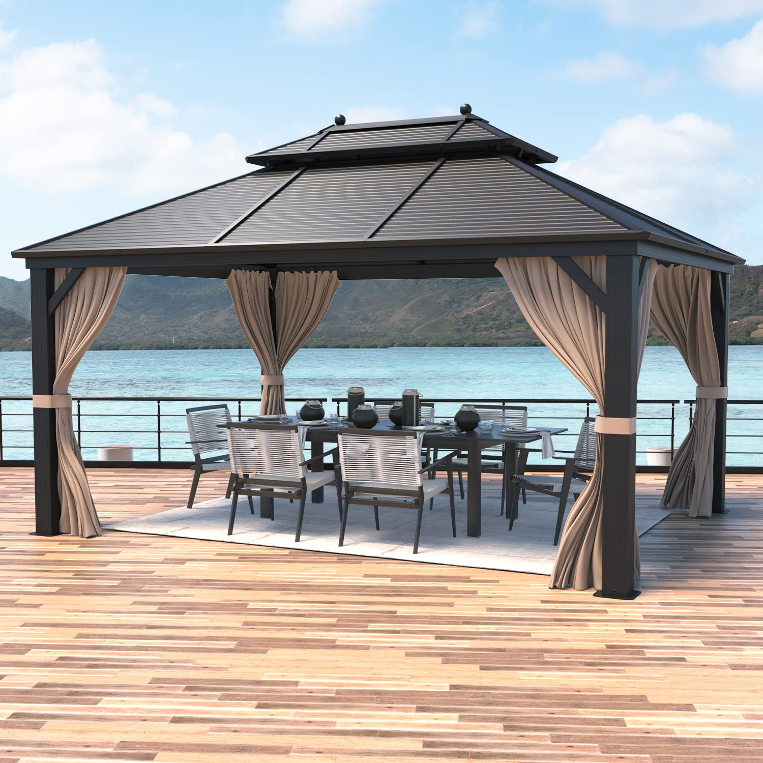 【Gazebo】Hardtop Gazebo Galvanized Steel Outdoor Gazebo Canopy for Garden, Patio, Lawns, Parties
