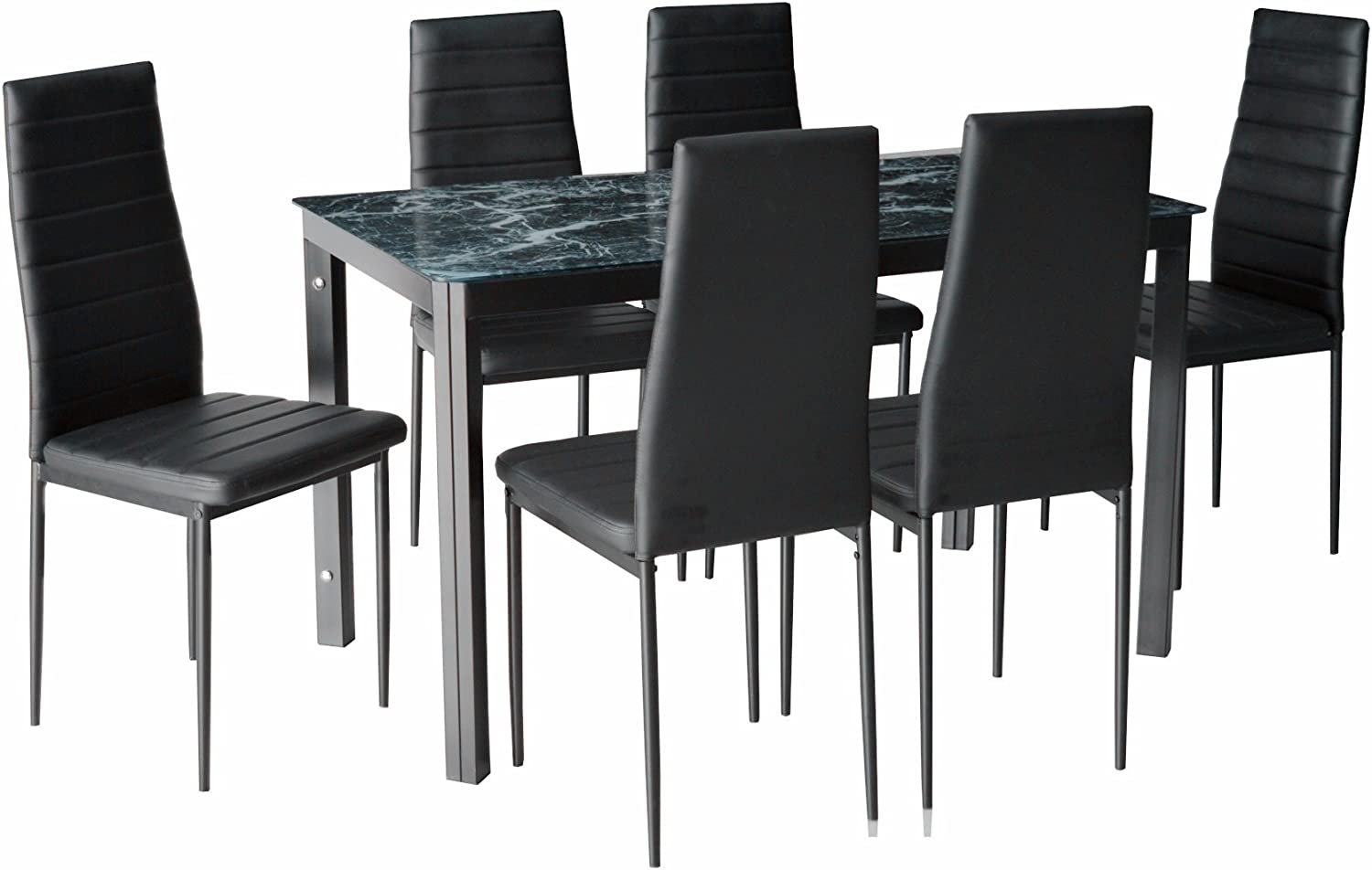 IDS Online Deluxe Glass Dining Table Set 7 Pieces Modern Design With Faux Leather Chair Elegant Style Anti Dirt