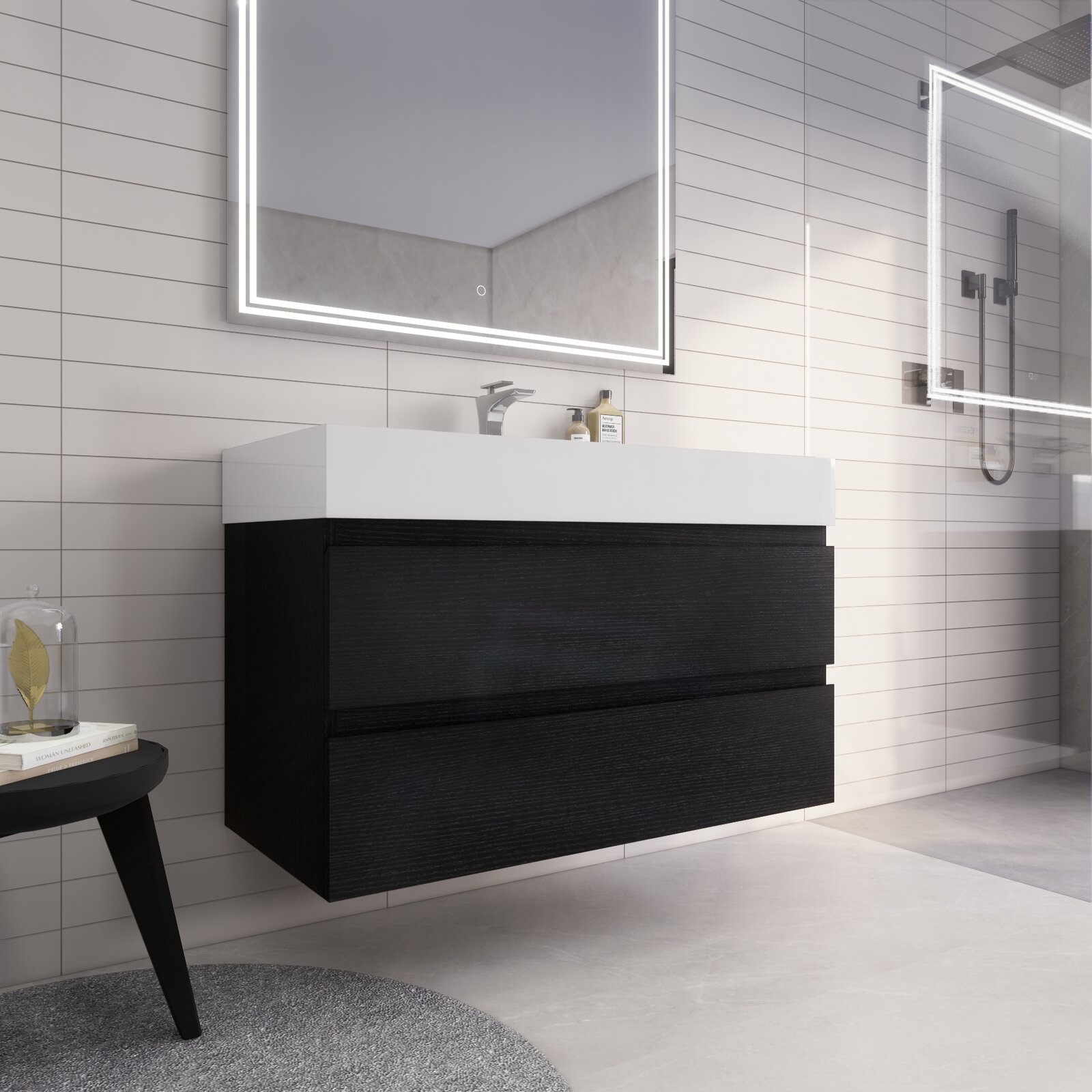 【Home Improvement】Newbold 42'' Wall-Mounted Single Bathroom Vanity Set
