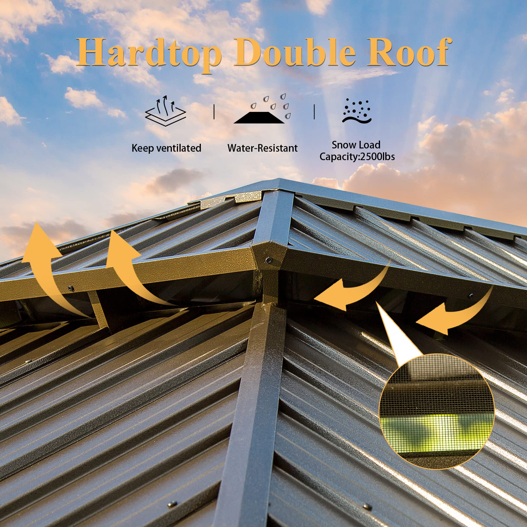 【Gazebo】10x12 Hardtop Gazebo Outdoor Aluminum Gazebos Grill with Galvanized Steel Double Canopy