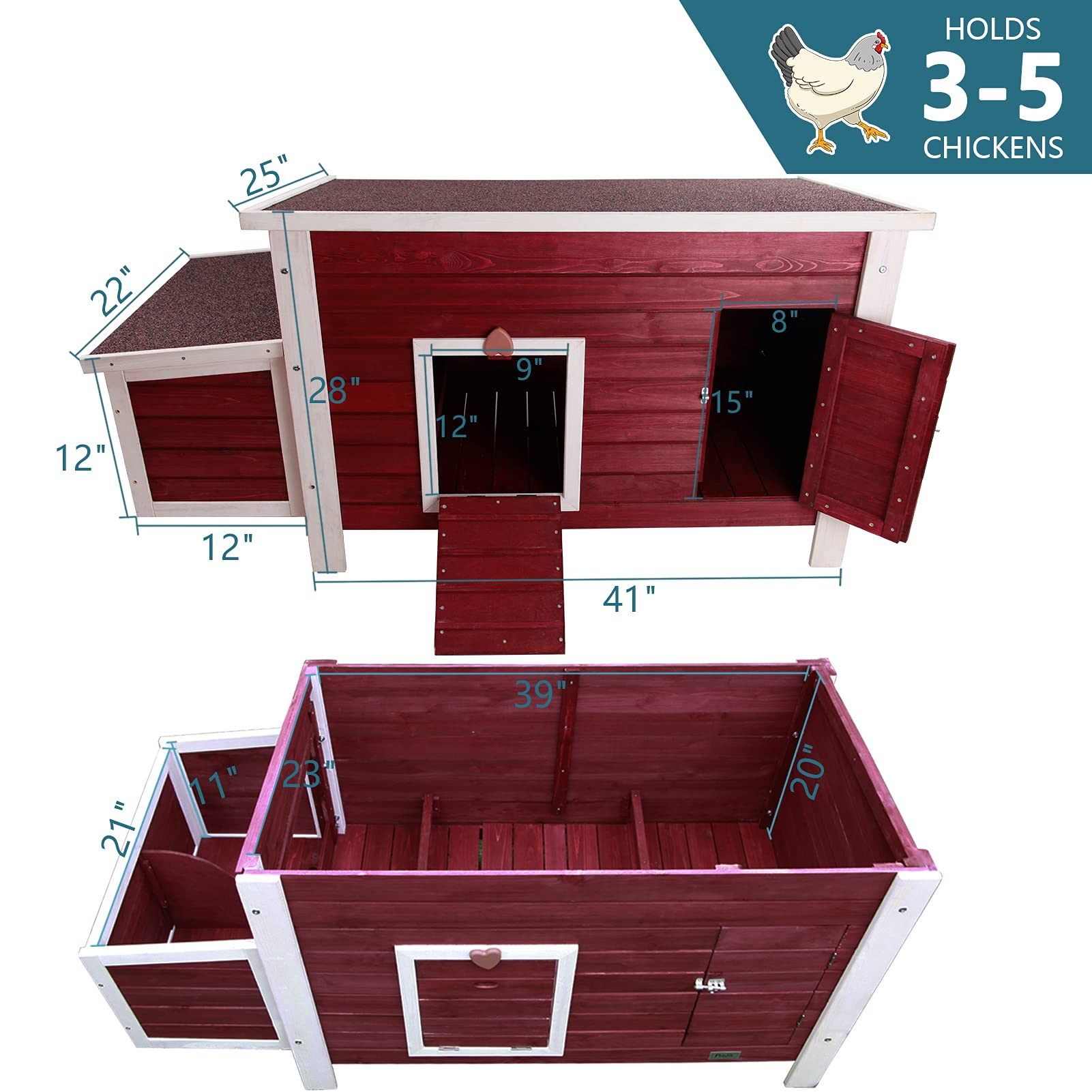 【Pet】Weatherproof Outdoor Chicken Coop with Nesting Box, Outdoor Hen House with Removable Bottom