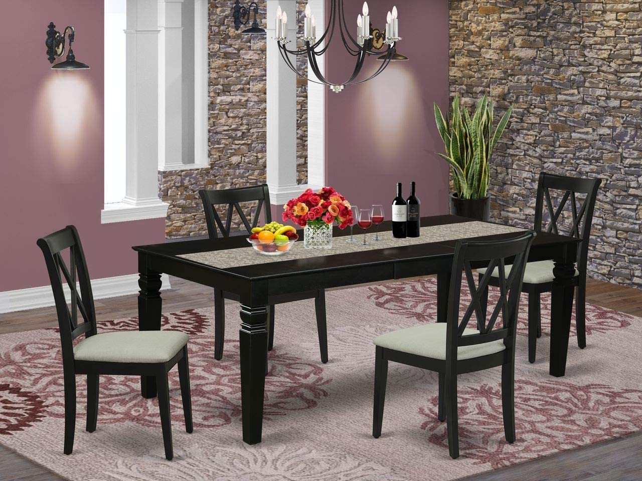 EAST WEST FURNITURE 9Pc Dining Set Includes a Rectangle Dining Table with Butterfly Leaf and Eight Double X Back Microfiber Seat Kitchen Chairs, Black Finish
