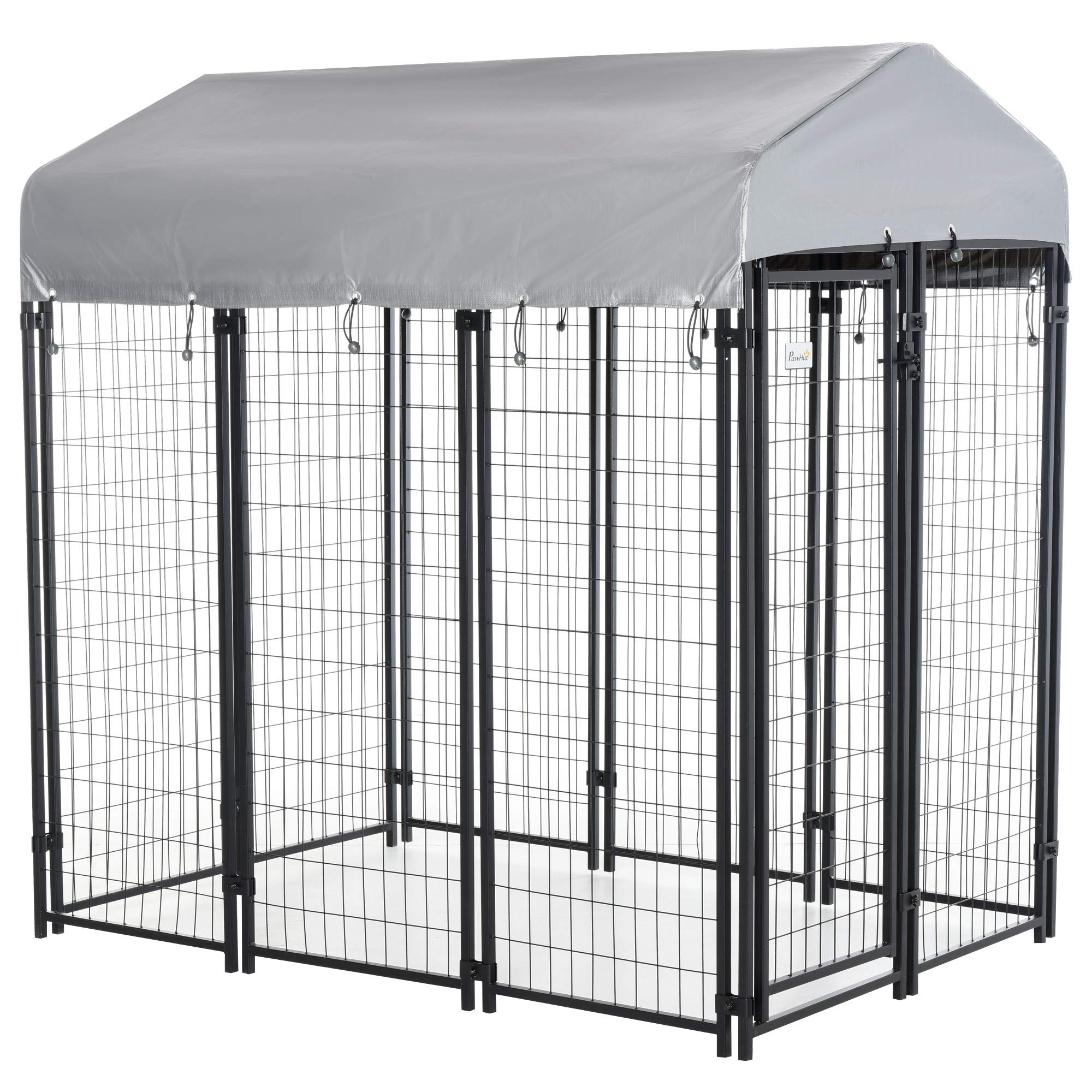 【Pet】6'x4'x6' Large Dog Kennel Outdoor Steel Fence with UV-Resistant Cloth Roof & Secure Lock
