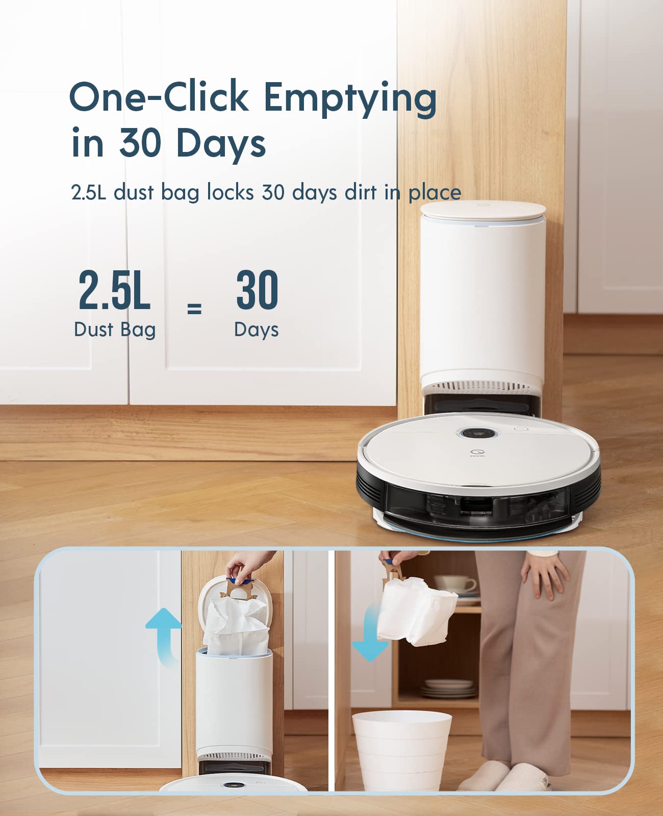 【Appliances】Robot Vacuum and Mop, Self-Emptying 3 in 1, 30 Days Auto Empty, Smart Mapping