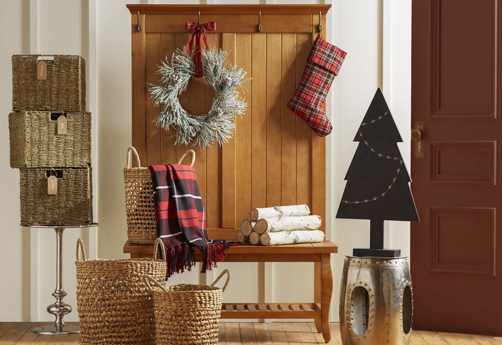 【Furniture】Bernnadette 40'' Wide Pine Solid Wood Hall Tree with Bench