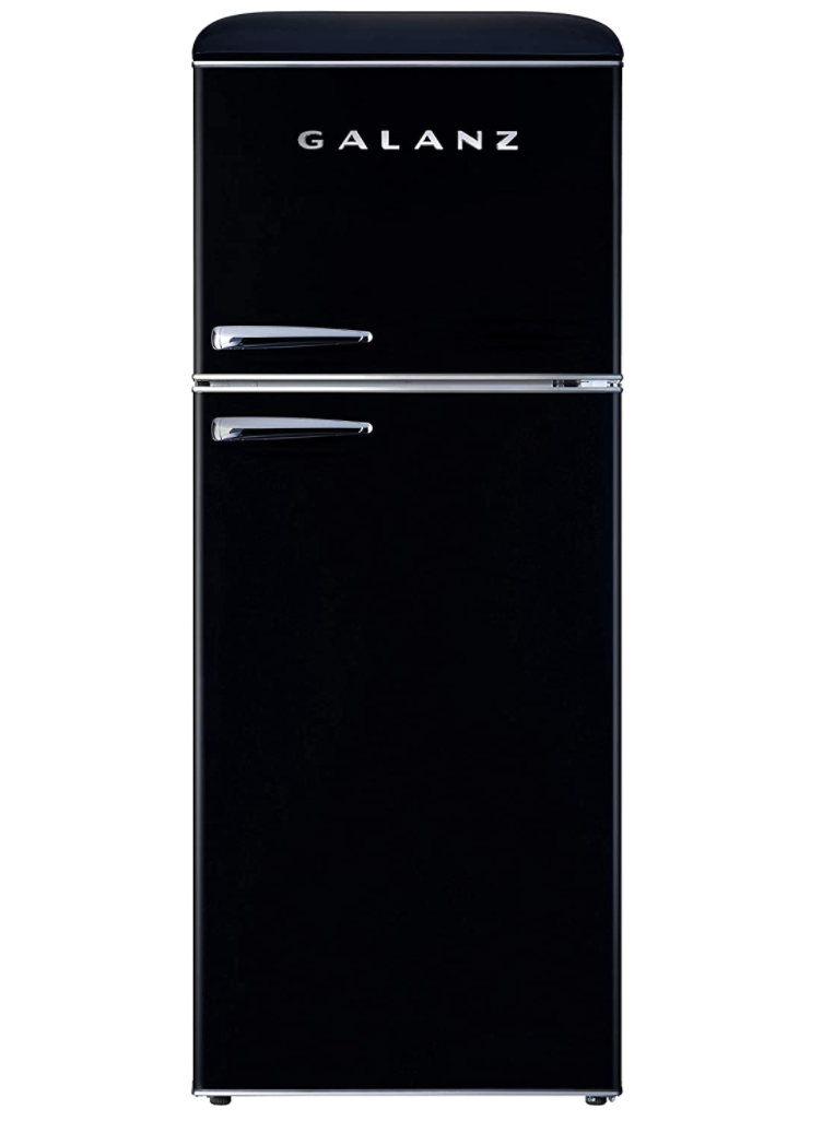 Galanz GLR10TBKEFR True Top Freezer Retro Refrigerator Frost Free, Dual Door Fridge, Adjustable Electrical Thermostat Control, Black, 10.0 Cu Ft