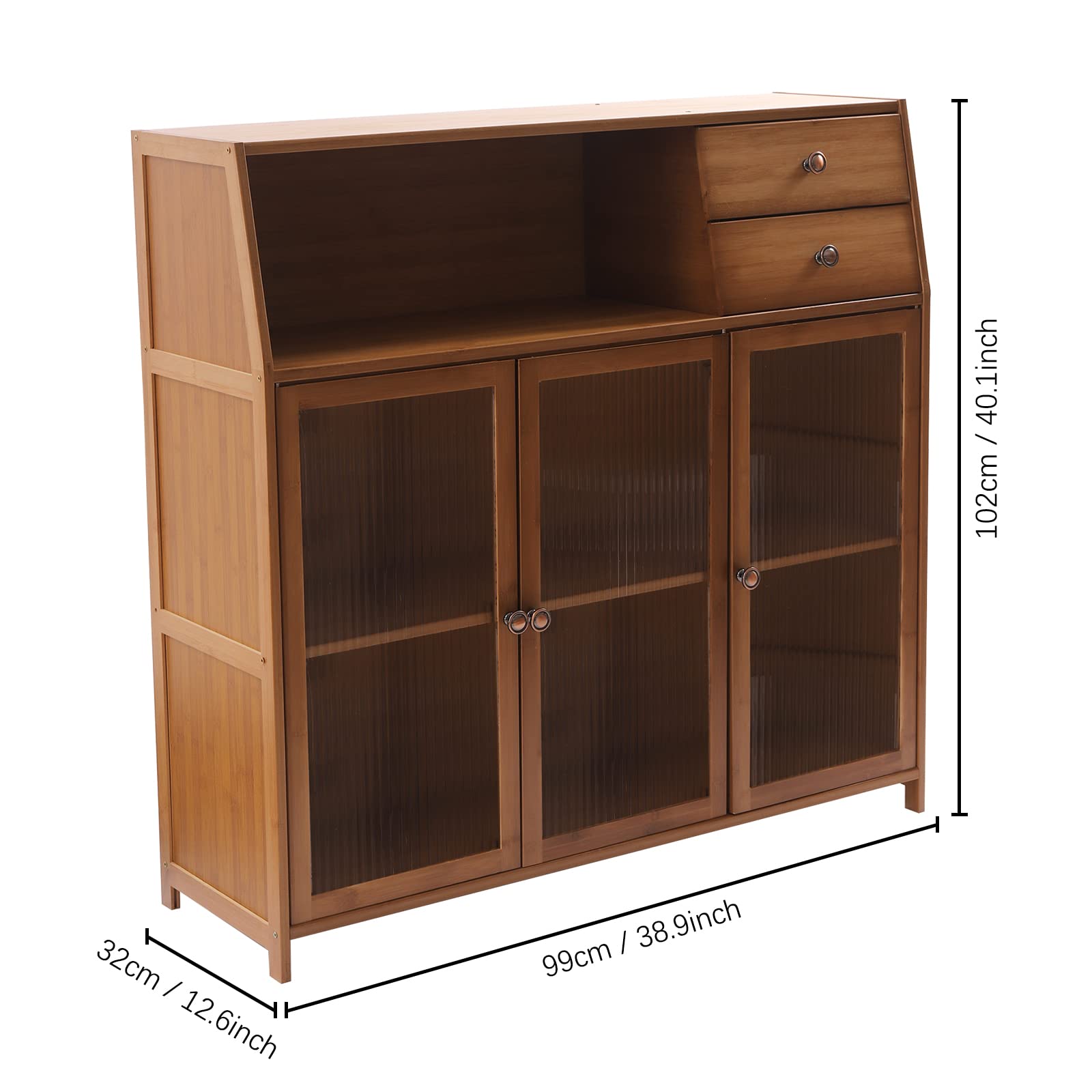 【Furniture】Natural Bamboo Buffet Sideboard Cabinet, 39 Inch Kitchen Sideboard Cabinet with 3 Doors