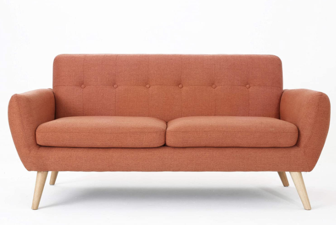 Christopher Knight Home Josephine Mid-Century Modern Petite Fabric Sofa, Burnt Orange / Natural