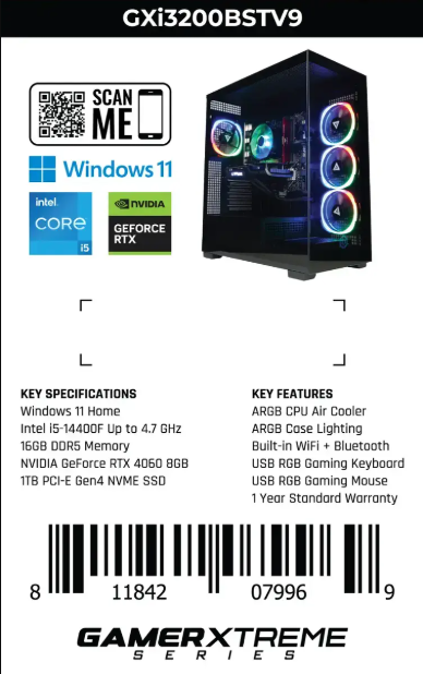 CyberPowerPC - Gamer Xtreme Gaming Desktop - Intel Core i5-14400F - 16GB Memory - NVIDIA GeForce RTX 4060 8GB - 1TB SSD