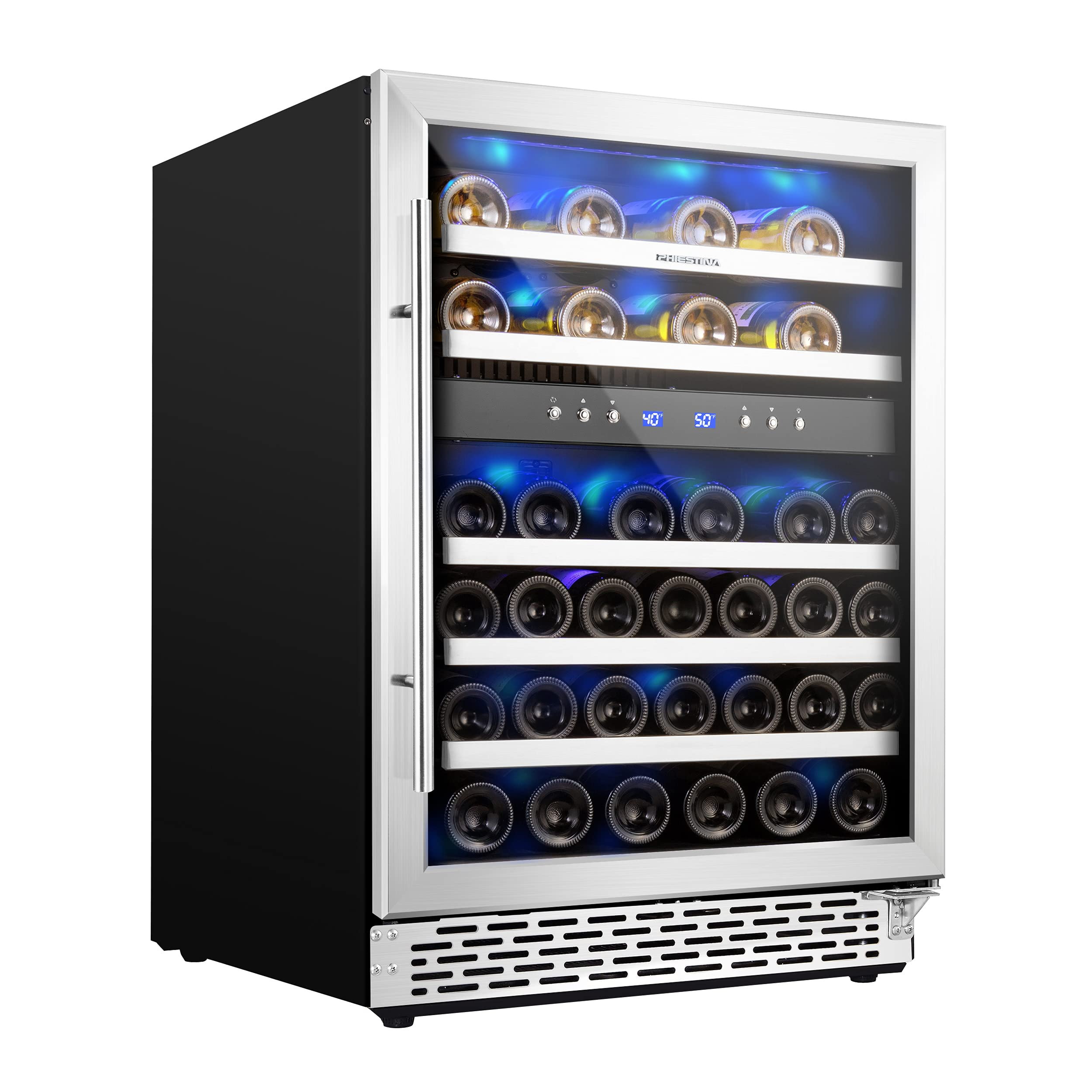 【Appliances】Phiestina 24 Inch Under Counter Wine Cooler - 46 Bottle Built-In Dual Zone Compressor Wine Refrigerator
