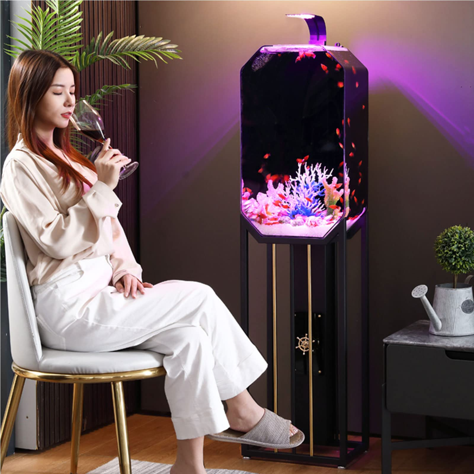 【Pet】Creative Fish Tank Ecological Floor Living Room Fish Tank Small Goldfish Tank Round Aquarium