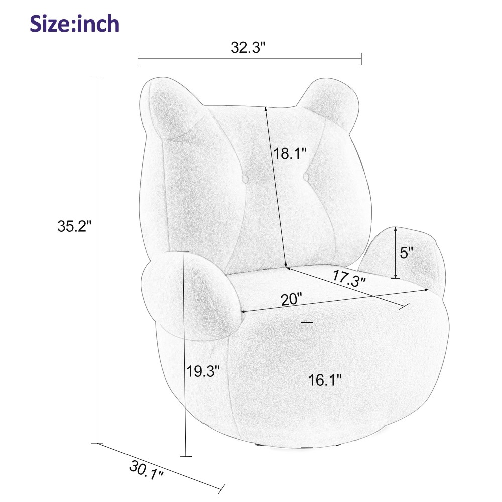 Swivel Accent Chair, Teddy Short Plush Particle Velvet Armchair, 360 Degree Swivel Barrel Chair, White