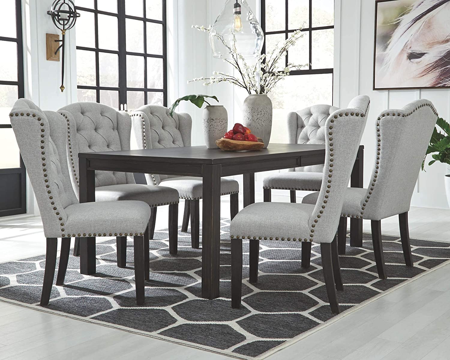 Signature Design by Ashley Jeanette Modern Rectangular Distressed Dining Table ONLY, Seats up to 6, Black