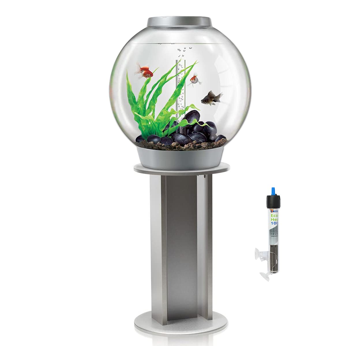 【Pet】Classic 60L Aquarium in Silver with MCR LED Lighting, Heater Pack & Silver Stand