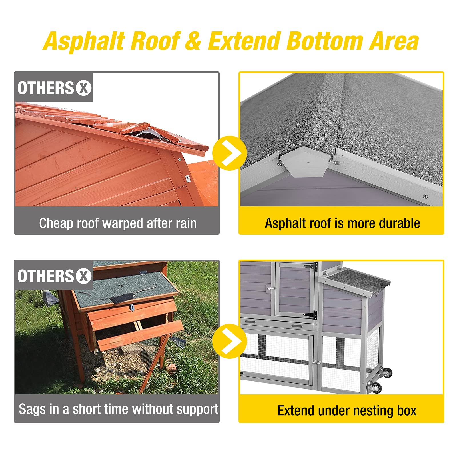 【Pet】80 Movable Chicken Coop with Wheel and Run, Large Backyard Hen House with Nesting Box