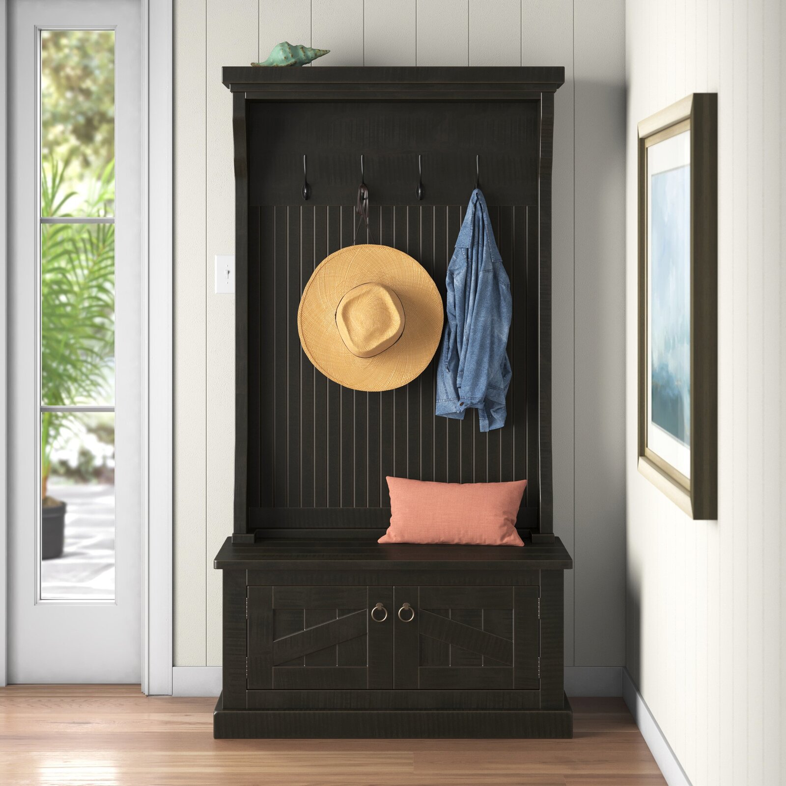 【Furniture】Kinley 37.5'' Wide Solid Wood Hall Tree with Bench and Shoe Storage