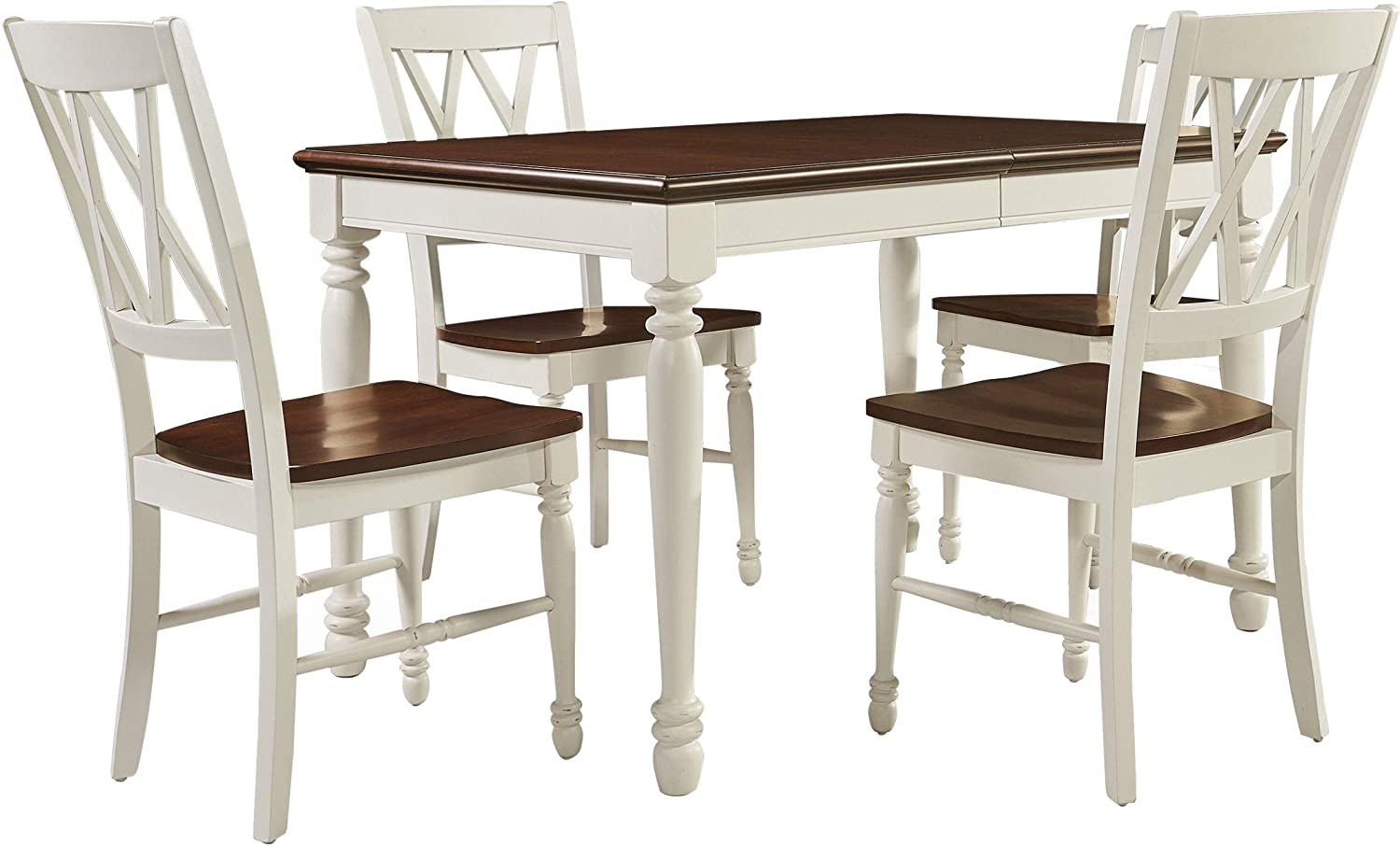 Crosley Furniture Shelby Dining Set with Table and Extension Leaf, 5-Piece (4 Chairs), Distressed White