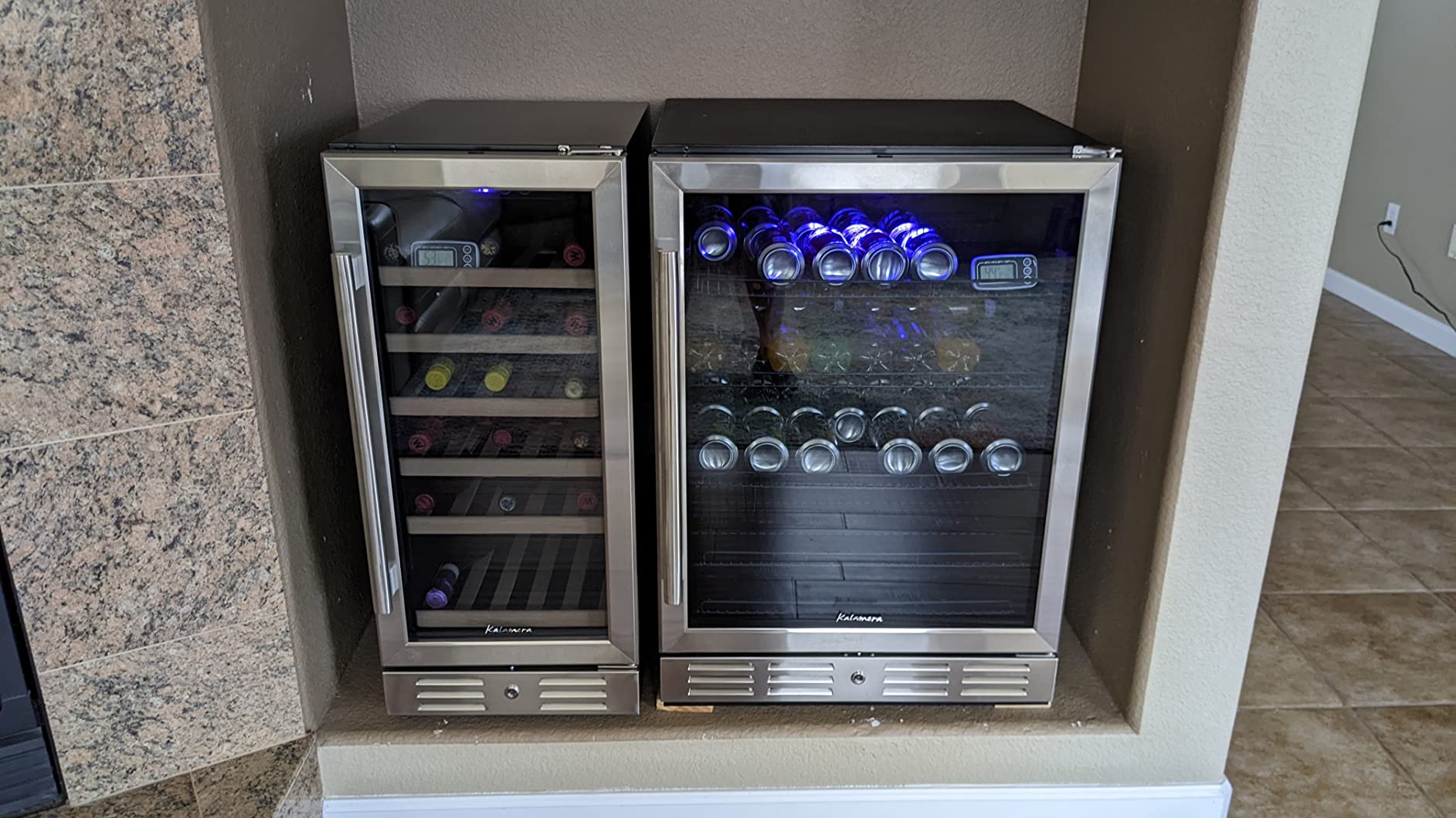 【Appliances】Kalamera 24'' Wine Cooler Refrigerator 46 Bottle Dual Zone Built-in or Freestanding Fridge