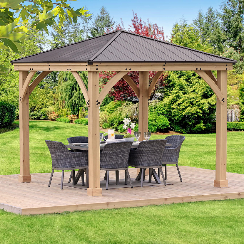 【Gazebo】Meridian 10x10 Solid Wood Patio Gazebo