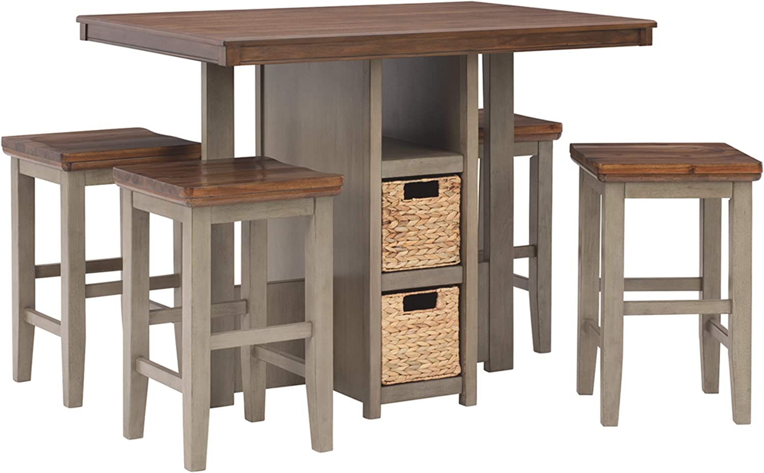 Signature Design by Ashley Lettner Farmhouse 5 Piece Counter Height Dining Set, Includes Table and 4 Barstools, Gray