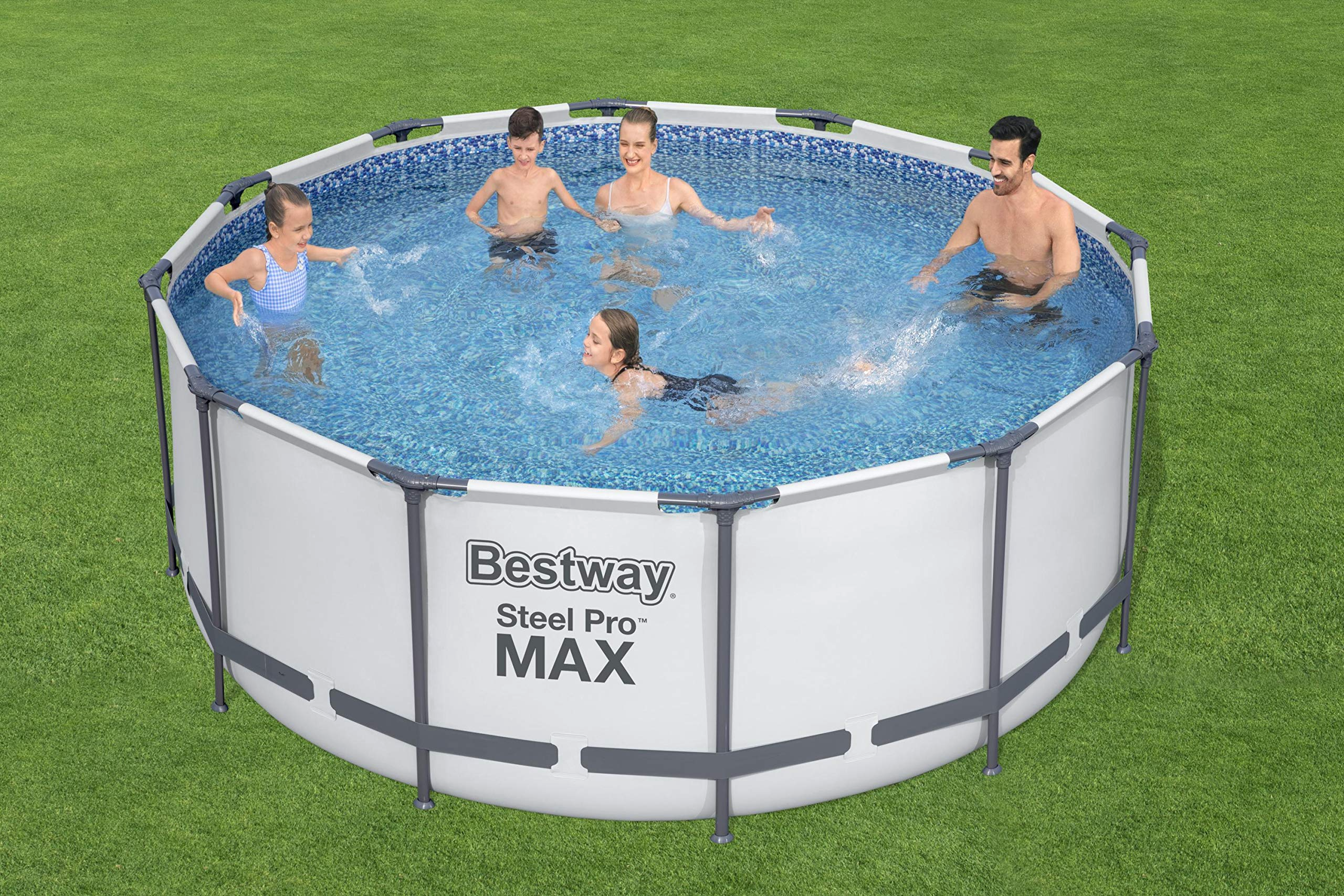 【Sports&Outdoors】Steel Pro Max Round Frame Swimming Pool with Filter Pump, Grey, 12 ft