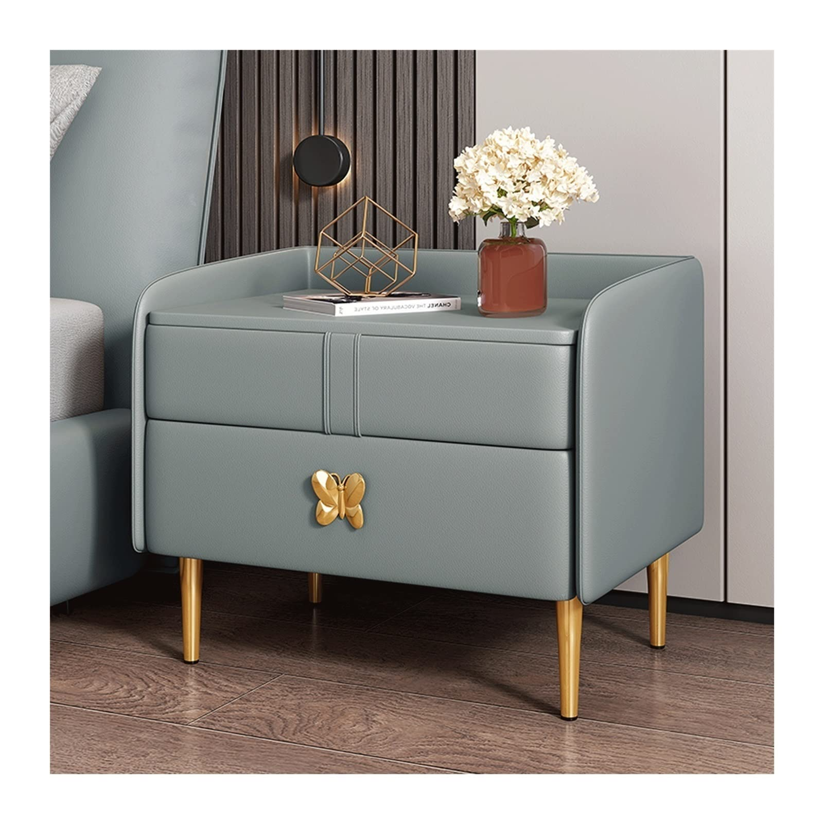 【Furniture】Night Stand with Storage Shelf Country Farmhouse Nightstand Wooden Cabinet Drawer Organizer Bedroom