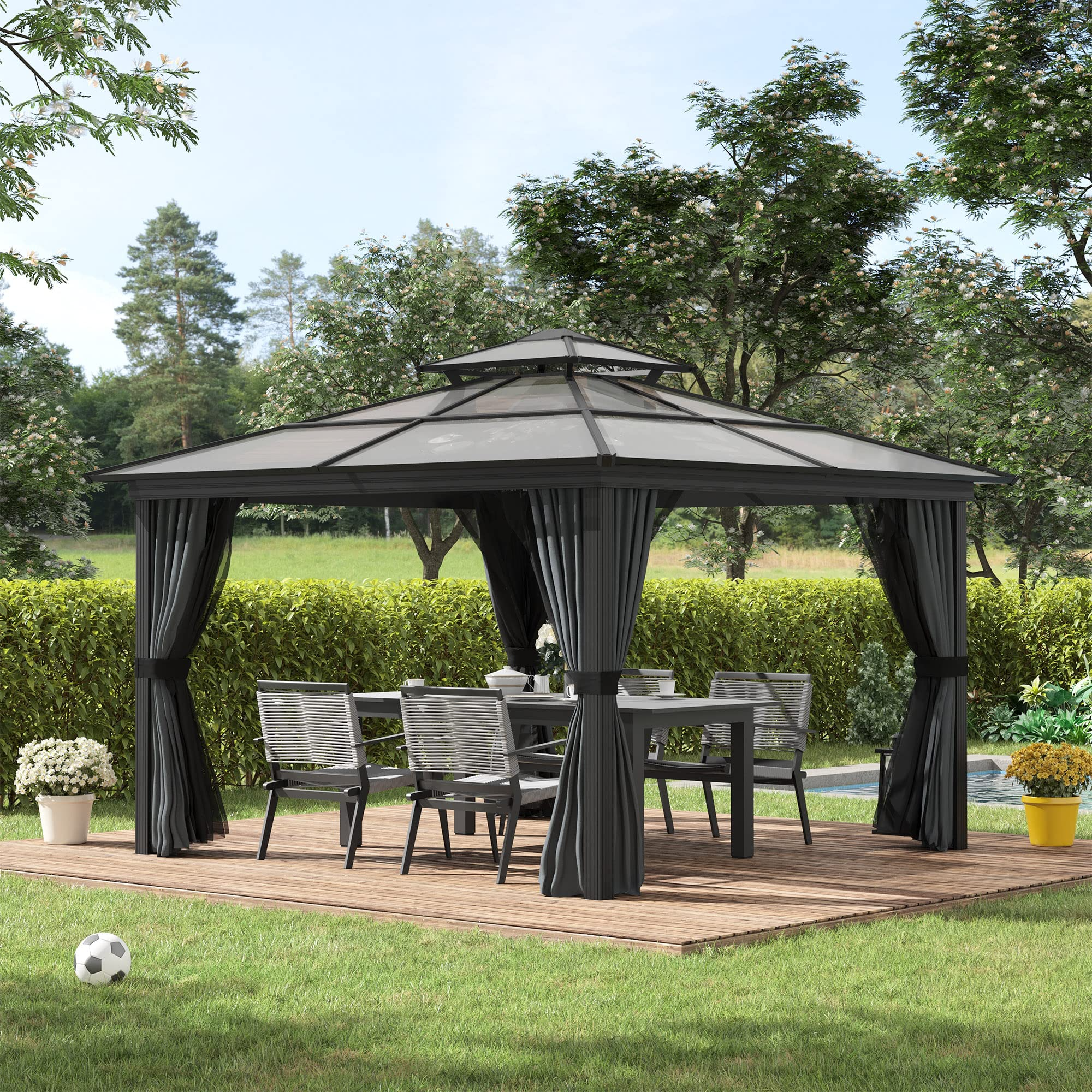 【Gazebo】10'x10', See Through Double Vented Roof, UV & Waterproof Polycarbonate Hardtop Cover