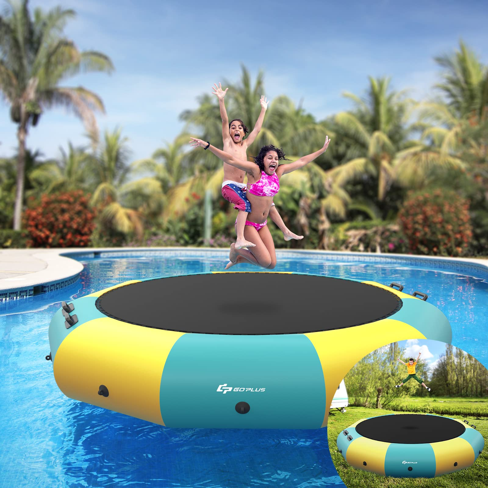 【Sports&Outdoors】Inflatable Water Trampoline, 10FT/12FT/15FT Recreational Water Bouncer