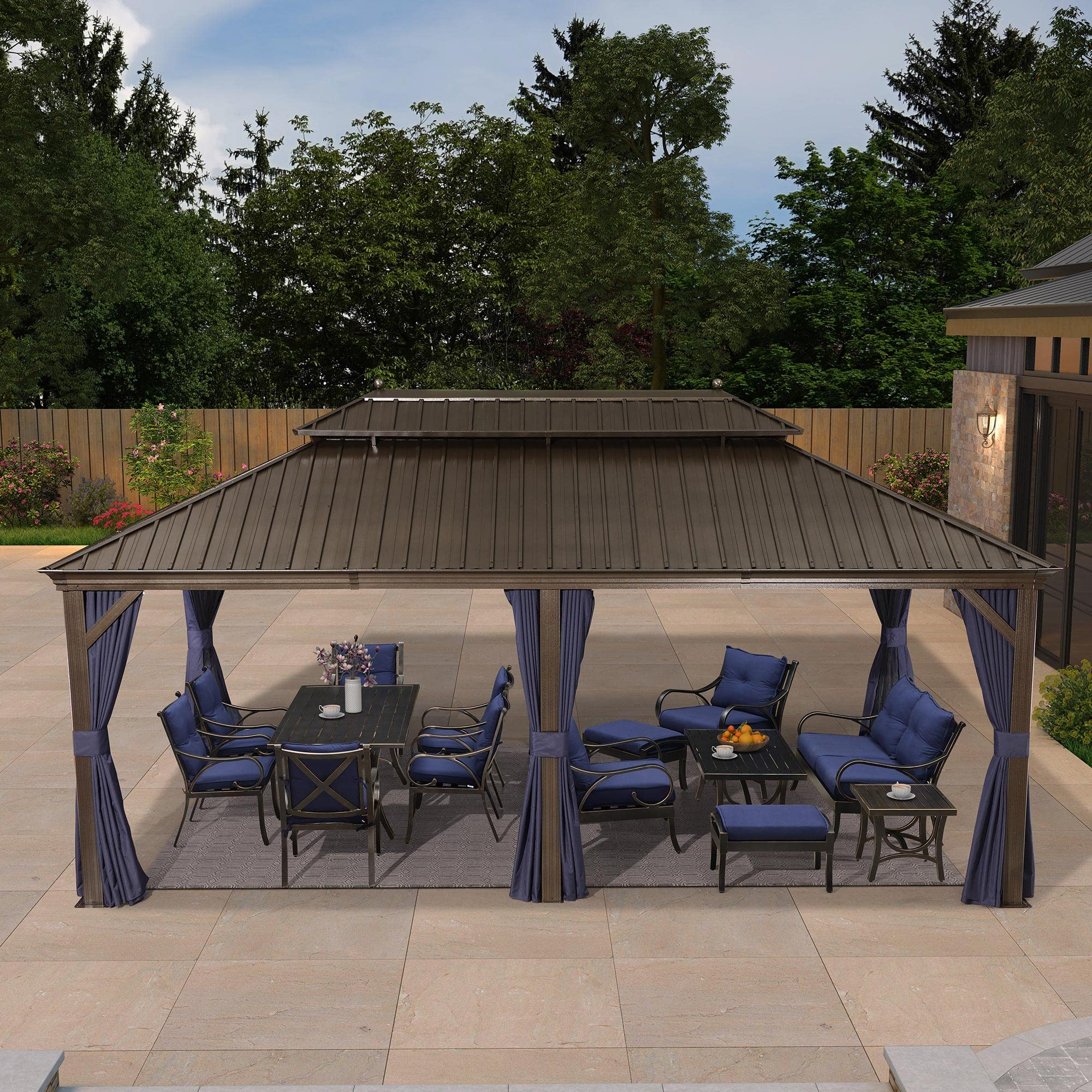 【Gazebo】Hardtop Gazebo Pavilion for Outdoor Deck Backyard Heavy Duty Sunshade Large Metal Patio