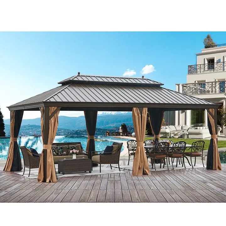【Gazebo】20 Ft. W x 12 Ft. D Galvanized Steel Patio Gazebo