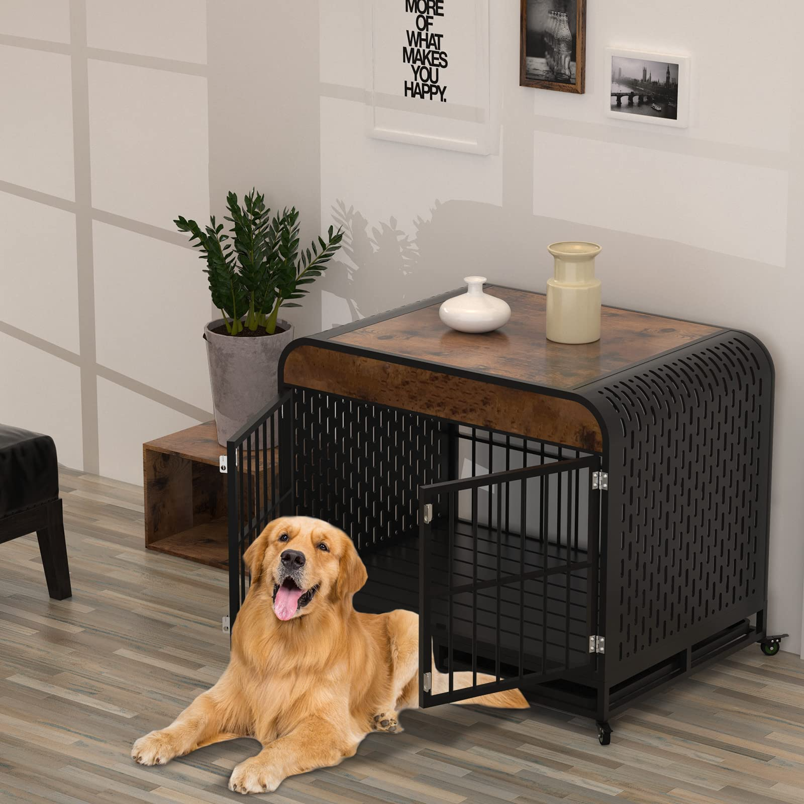 【Pet】Heavy Duty Indestructible Dog Crate with Sturdy Door Lock, Large Strong Metal Dog Kennel Playpen