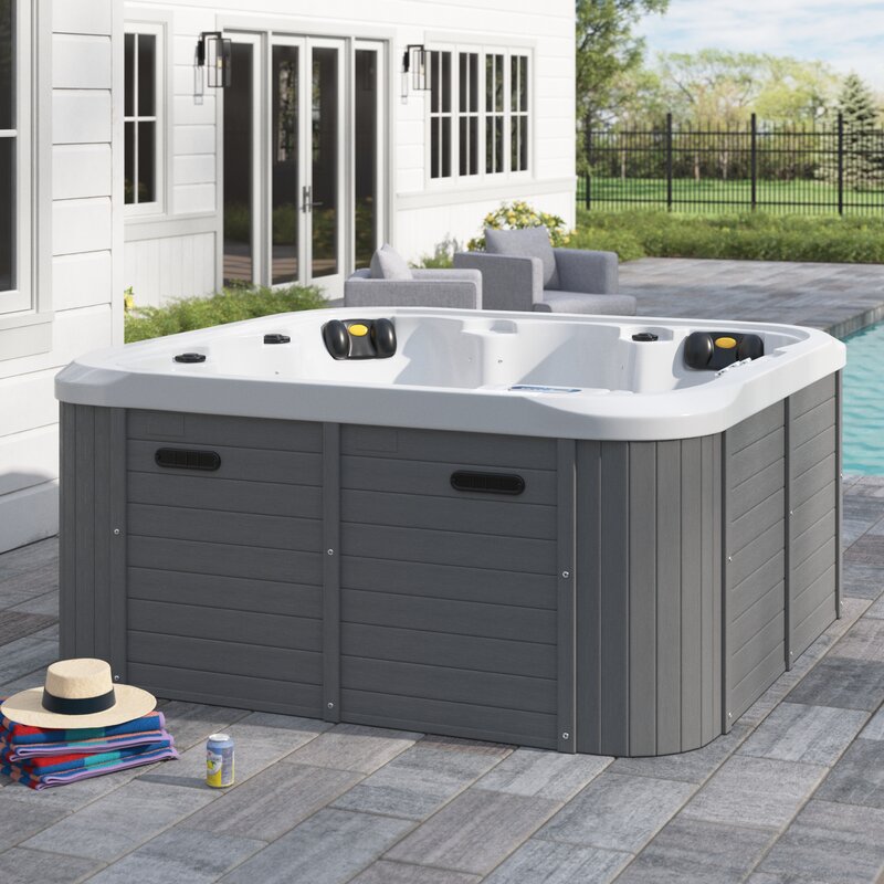 【Sports&Outdoors】Sol 72 Outdoor™ Aire 6 - Person 54 - Jet Acrylic Square Hot Tub with Ozonator in Gray