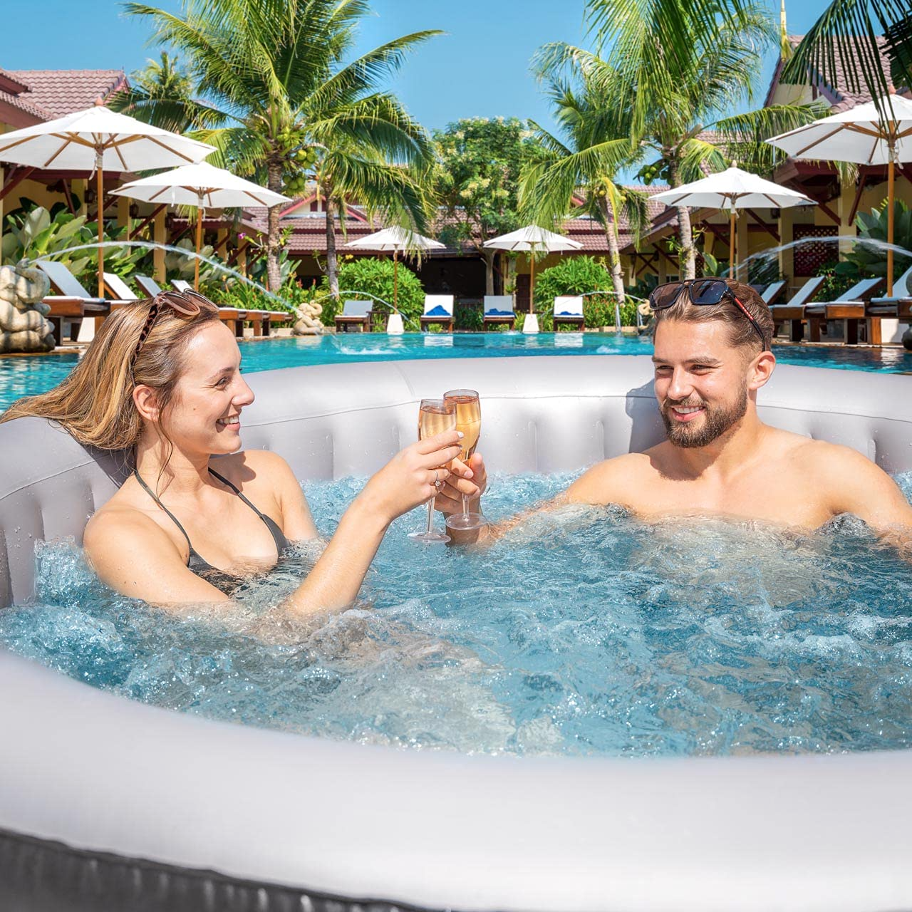 【Sports&Outdoors】Inflatable Hot Tub Spa – Outdoor Bubble Hot Tub | 2-6 Person Capacity