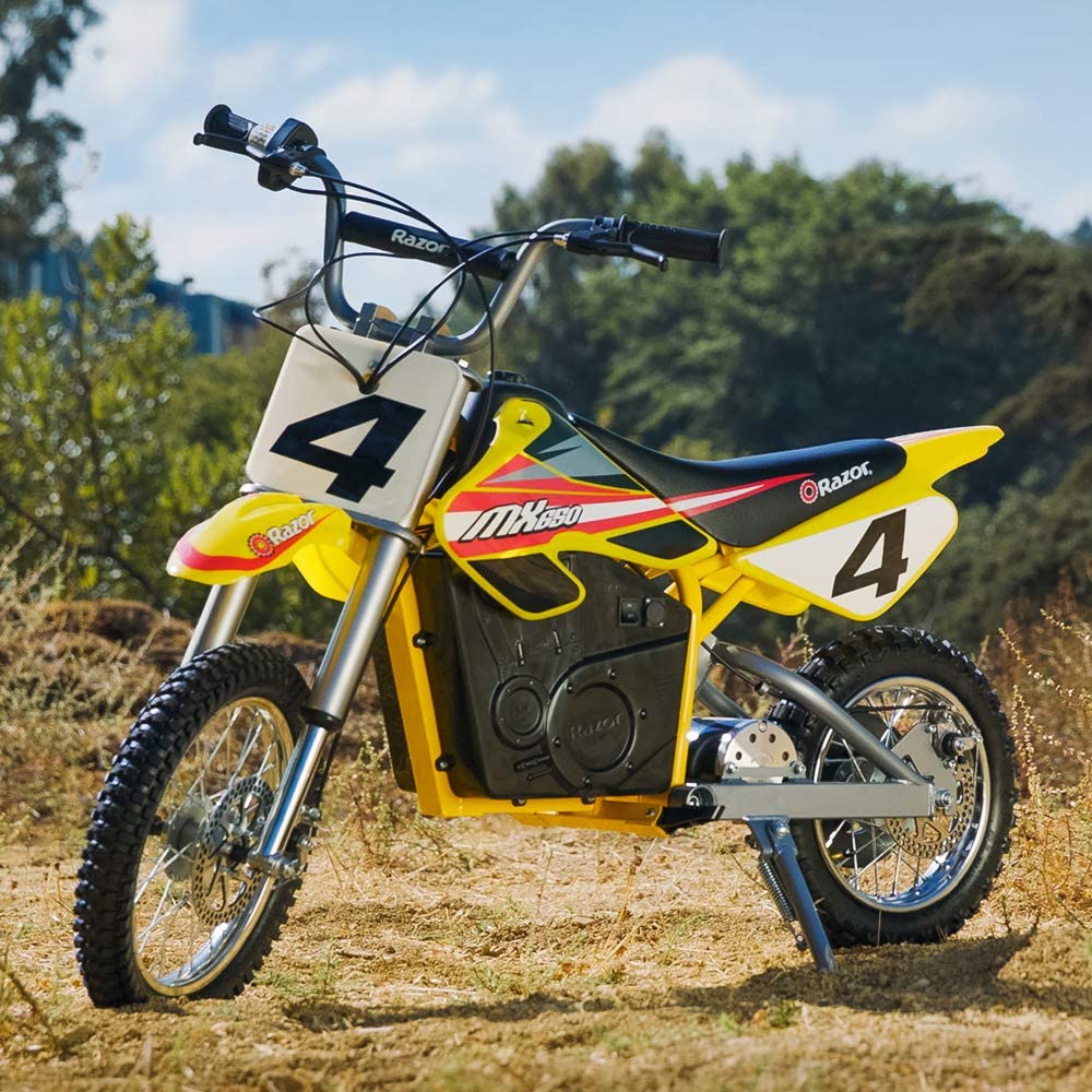 Razor MX650 Dirt Rocket Electric-Powered Dirt Bike with Authentic Motocross Dirt Bike Geometry, Rear-Wheel Drive, High-Torque, Chain-Driven Motor, for Kids 13+, Yellow