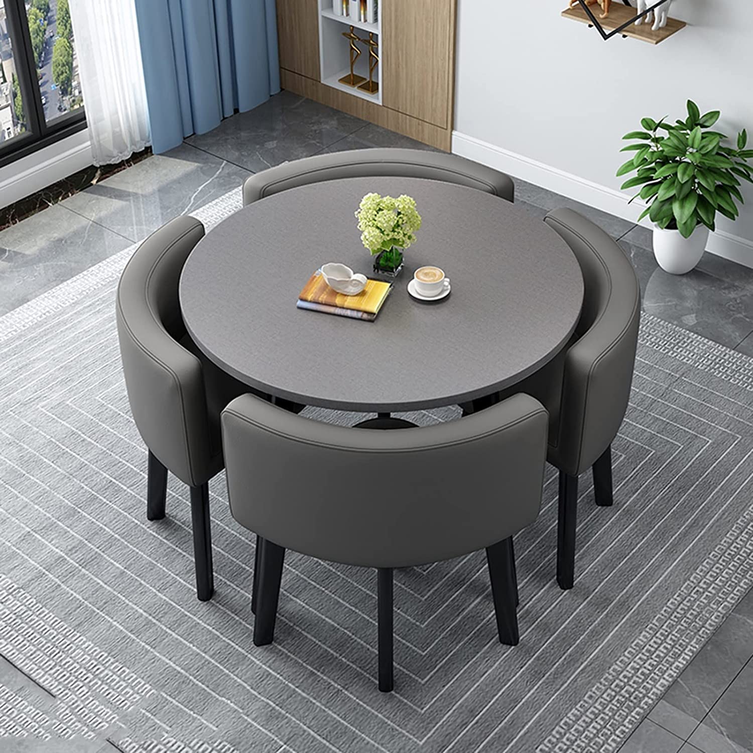 Modern Business Negotiation Dining Table and Chair Combination，Coffee Table Conference Room Table，Leisure Area Home Balcony Small Round Table, Suitable for Lounge, Living Room ( Color : Dark gray , Si