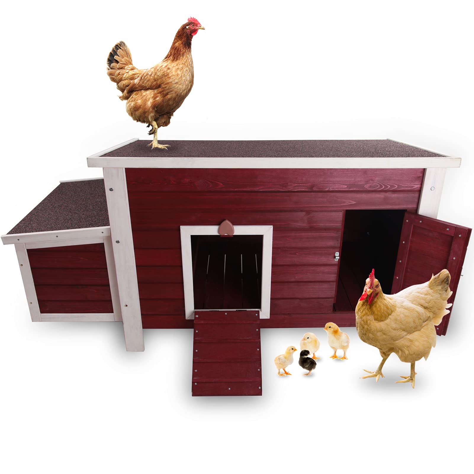【Pet】Weatherproof Outdoor Chicken Coop with Nesting Box, Outdoor Hen House with Removable Bottom