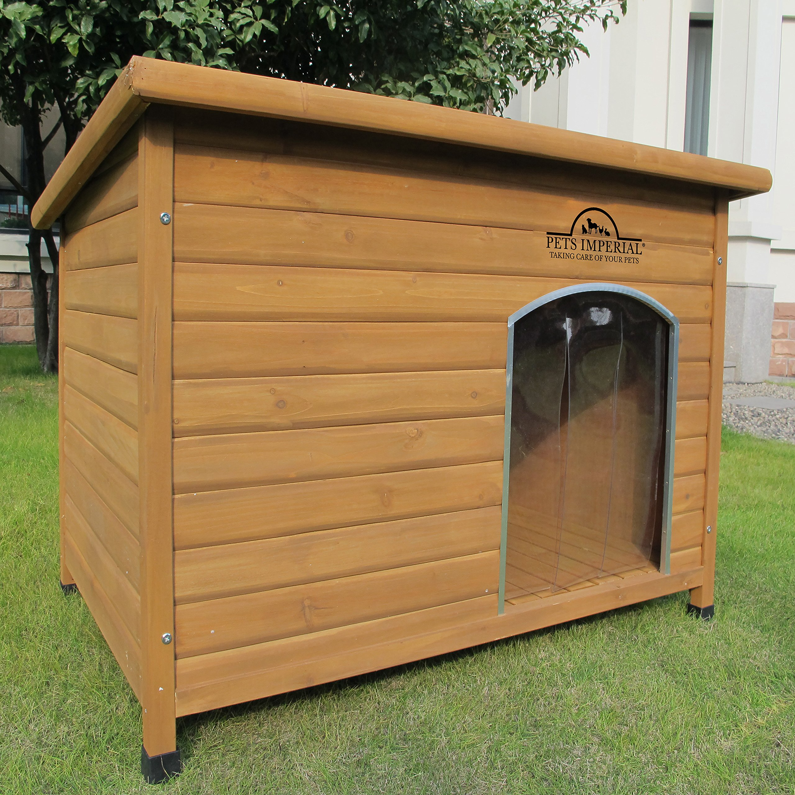 【Pet】XL Insulated Wooden Dog Kennel Cedar Color with Support Rails and Removable Floor