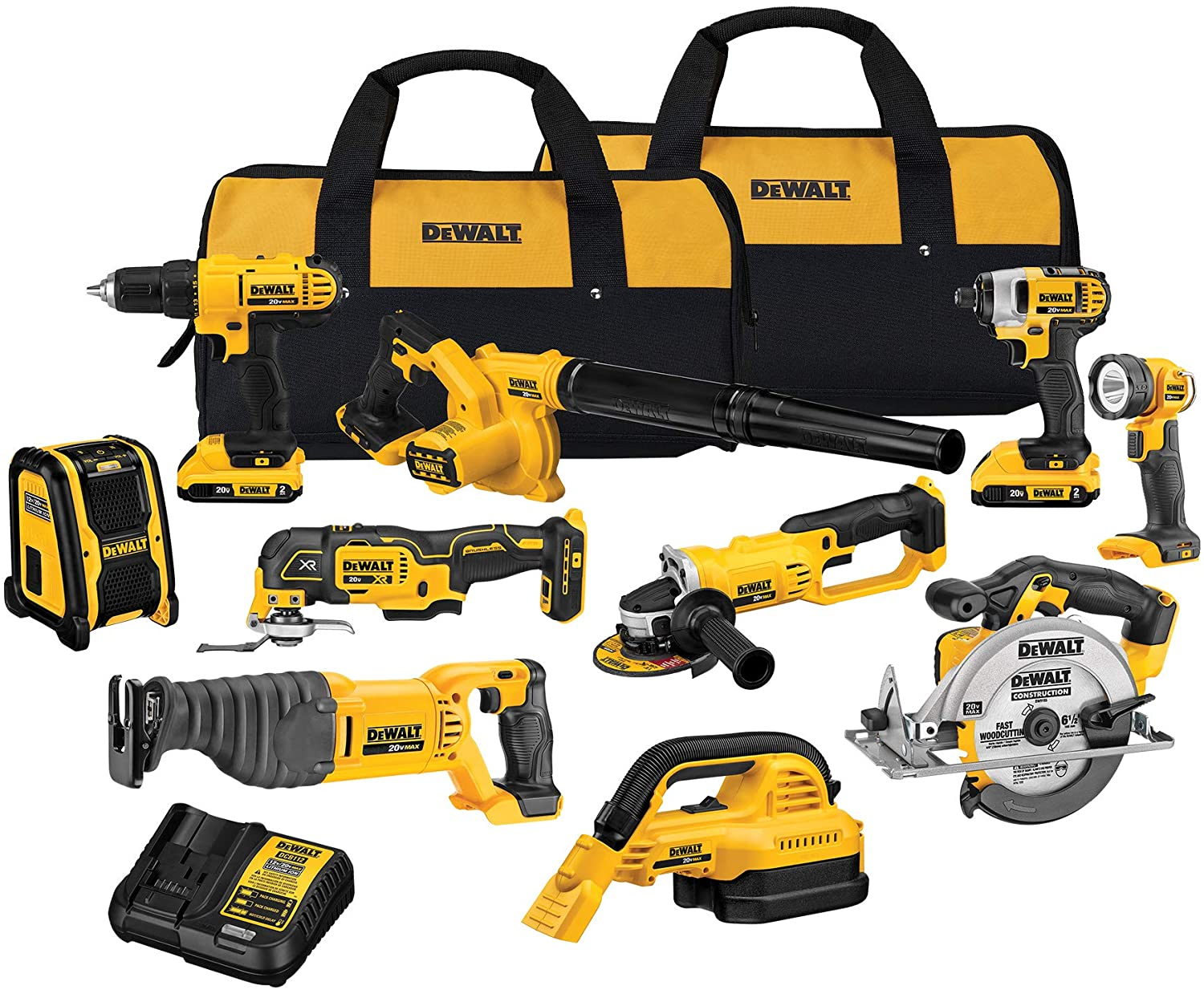 DEWALT 20V MAX Power Tool Combo Kit, 10-Tool Cordless Power Tool Set with 2 Batteries and Charger
