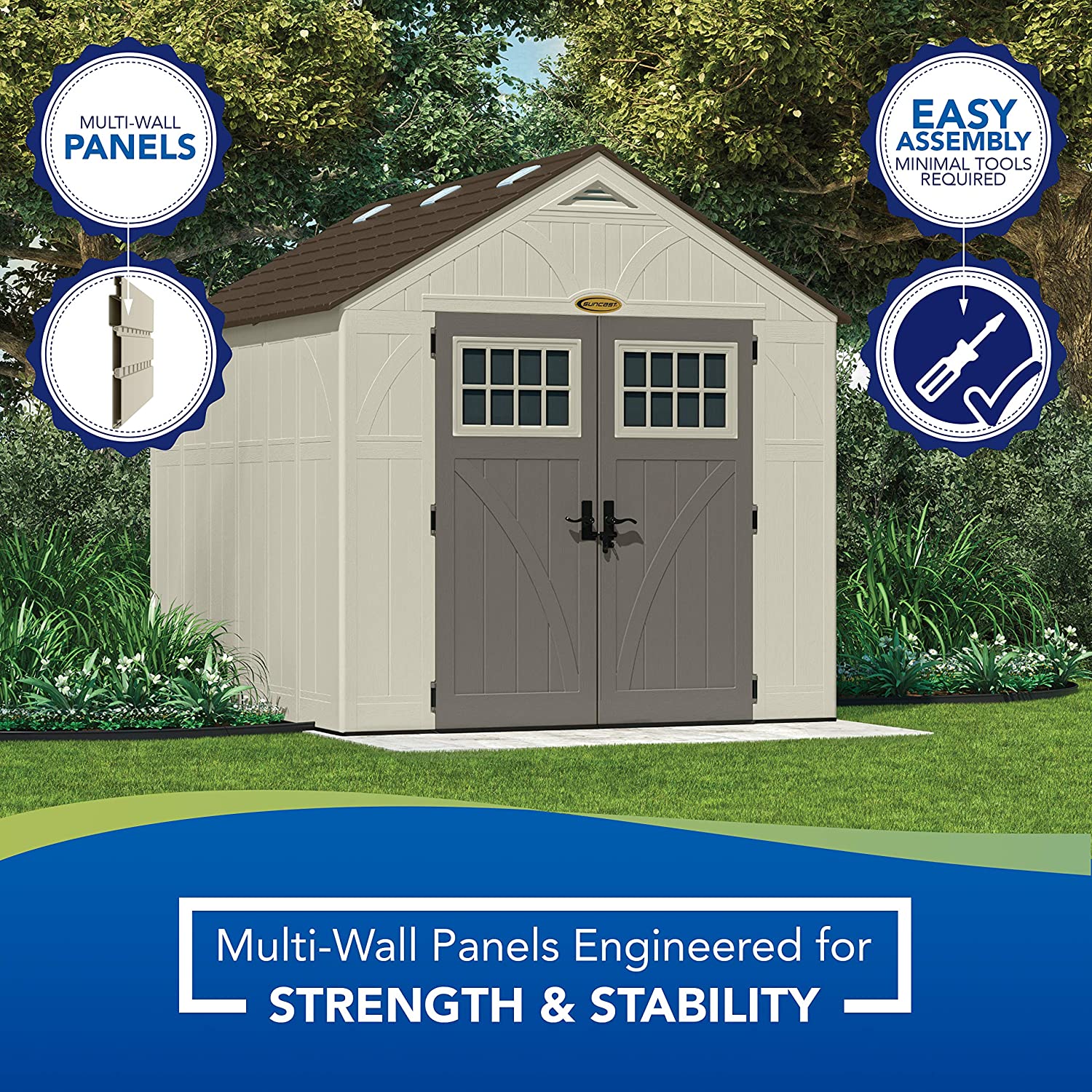 Suncast 8' x 10' Heavy-Duty Resin Tremont Storage Shed, Sand
