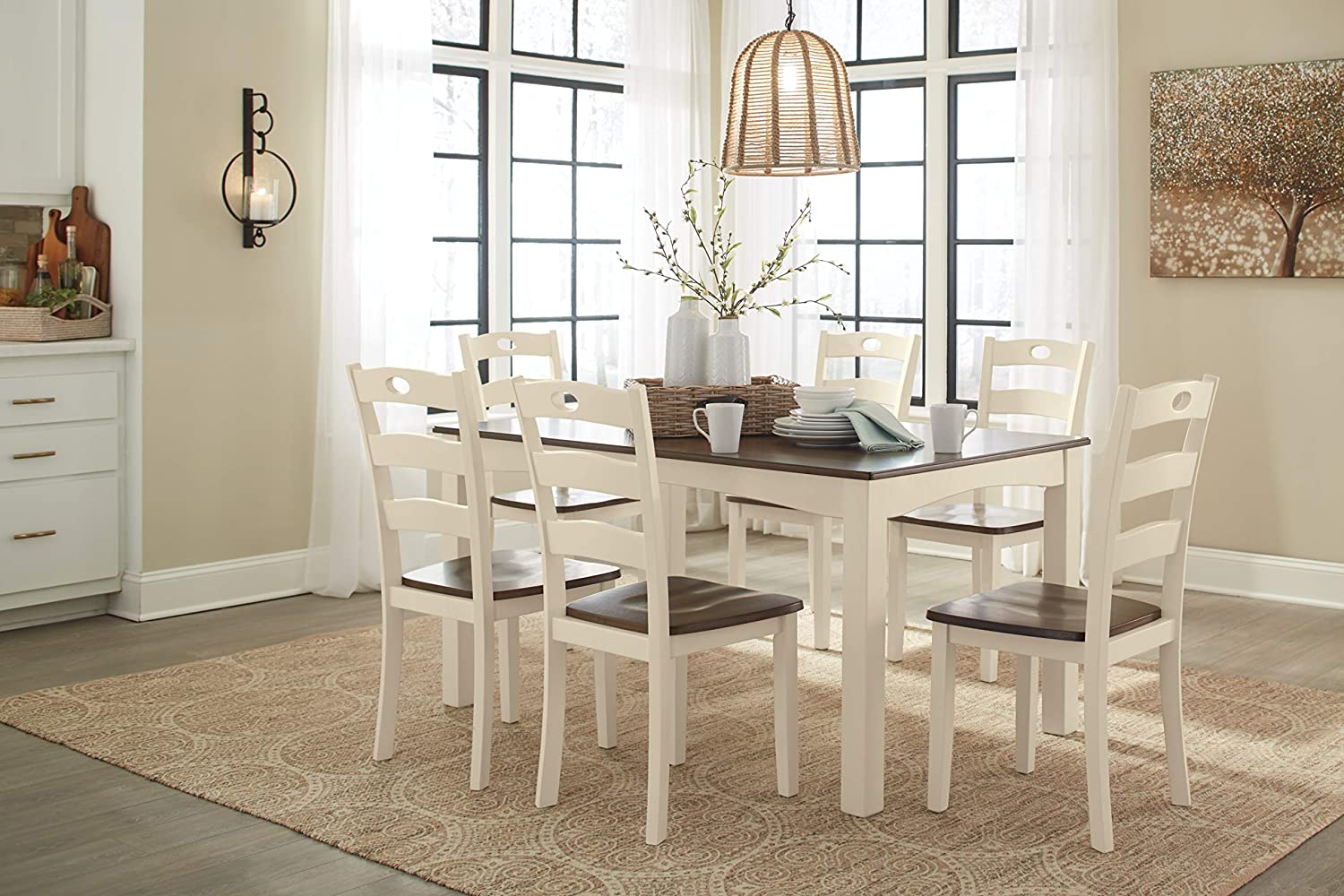 Signature Design by Ashley Froshburg Rustic 7 Piece Dining Set, Includes Table & 6 Chairs, Dark Brown