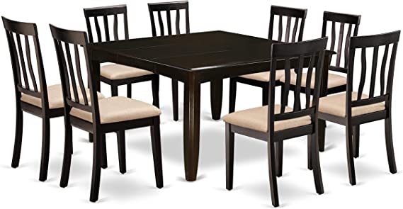 9 Pc Dining room set-Square gathering Table with Leaf and 8 Dining Chairs