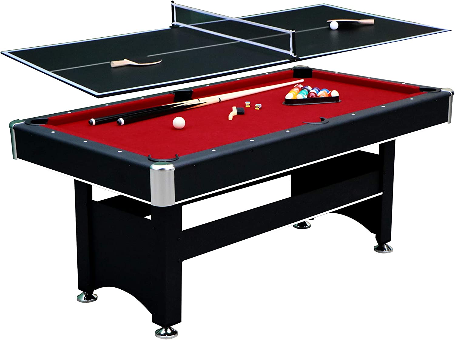 Spartan 6-ft Pool Table with Table Tennis Top - Black with Red Felt